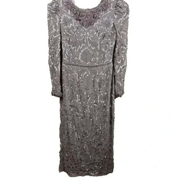 NWT Mac Duggal Sz‎ 4 93595 Embellished High Neck Puff Sleeve Fitted Dress $498